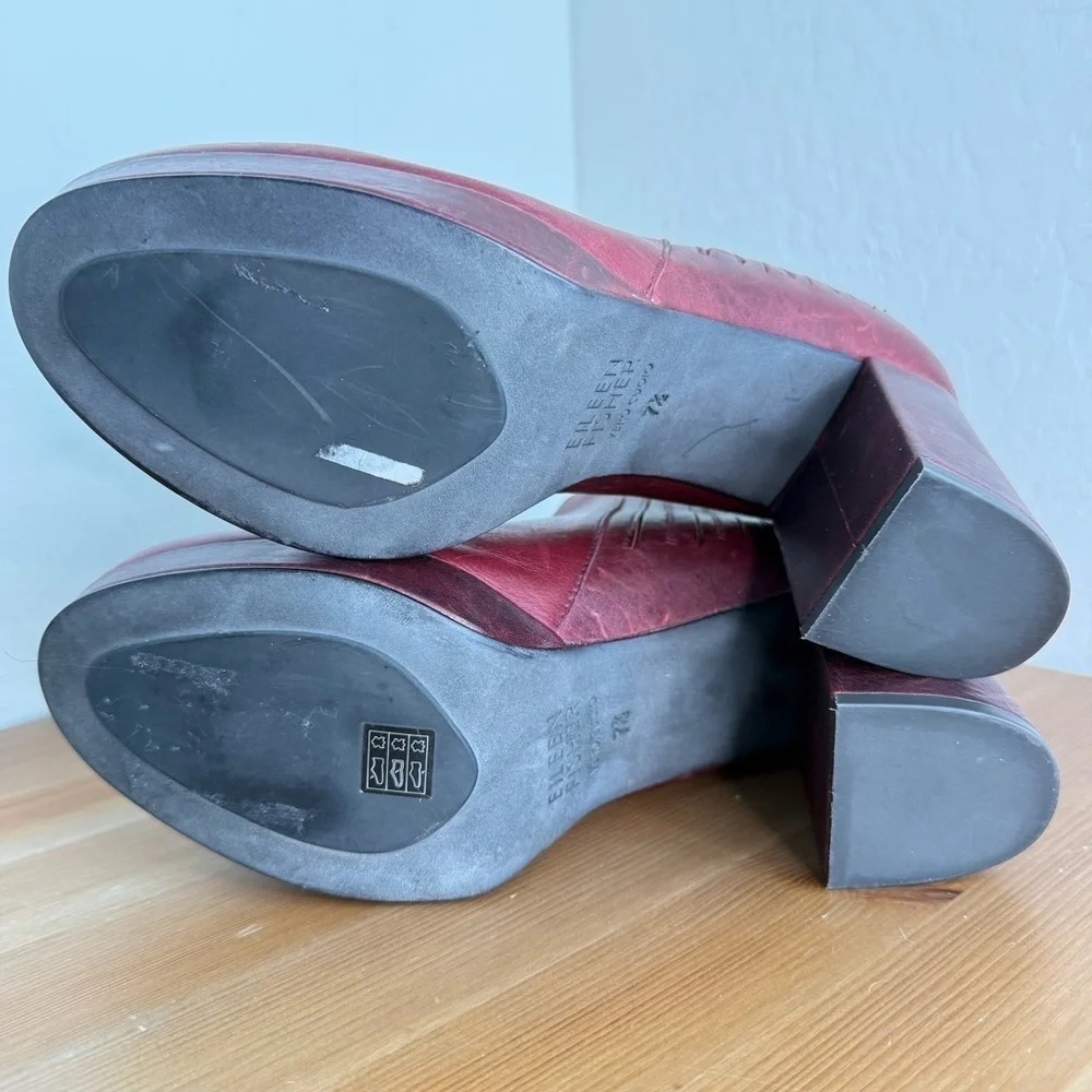 EILEEN FISHER Bird Burgundy Leather Platform Bootie Women’s Size 7.5